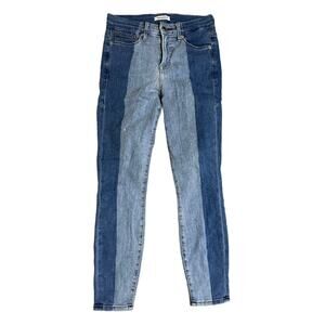 Good American size 2 Skinny Jeans Good Legs High Rise Two Tone Blue Denim Crop